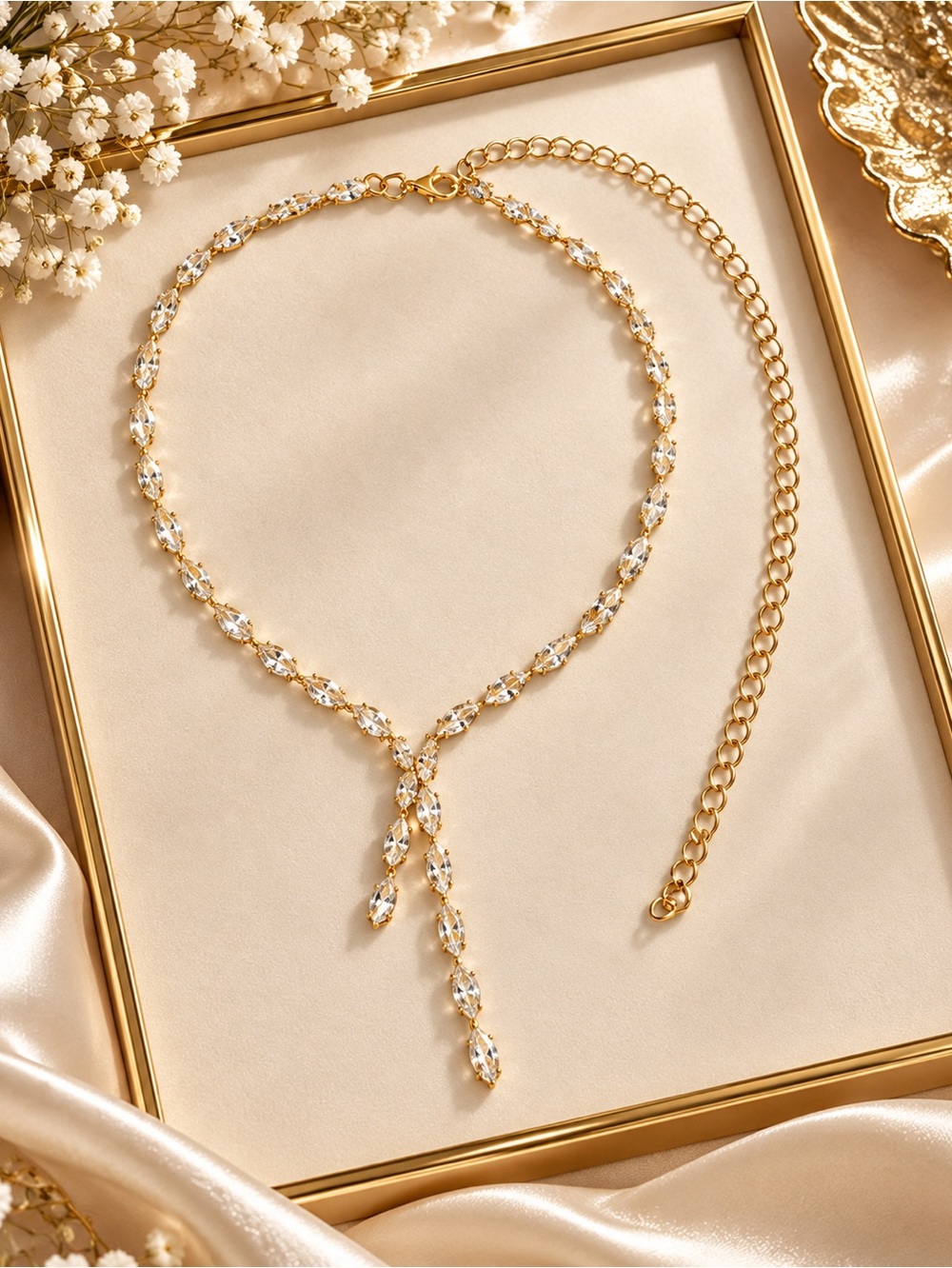 Elegant Gold Crystal Y-Drop Bridal Necklace